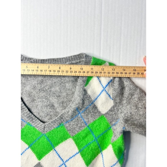Gap Womens Lambswool Blend Argyle Sweater XS V-Neck Gray Green White - Picture 6 of 9